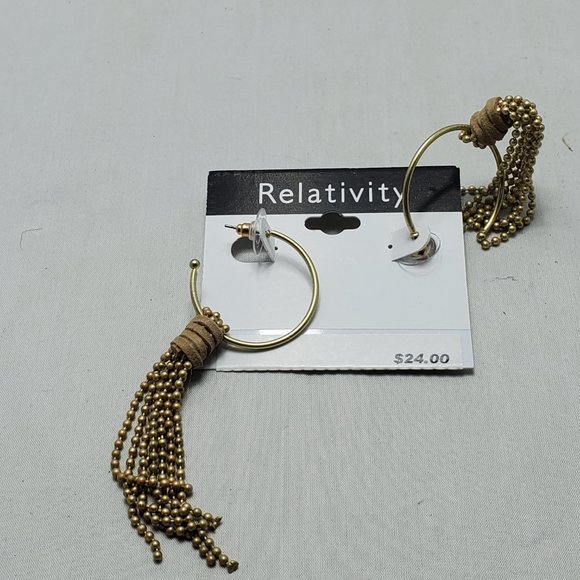 Relativity Gold tone Post Open Hoop Tassel Earrings - Picture 4 of 5
